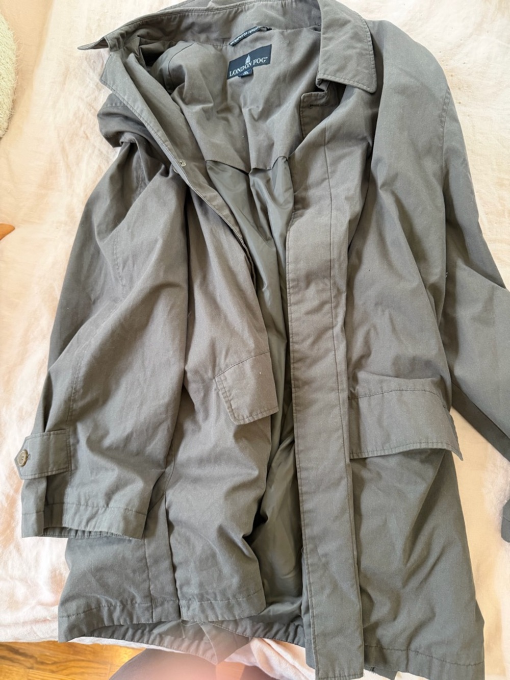 London Fog Taupe Olive Green Trench Coat